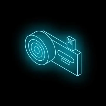 Neon blue usb drive protecting data with fingerprint scanner in isometric vie Stock Illustration
