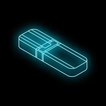 Neon blue usb flash drive icon glowing in the dark Stock Illustration