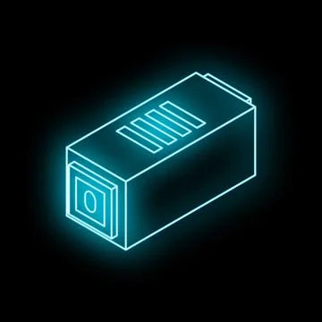 Neon blue usb flash drive data storage icon glowing on black background Stock Illustration