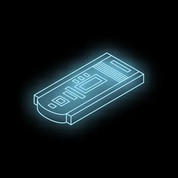 Neon blue usb flash drive glowing on black background Stockillustratie