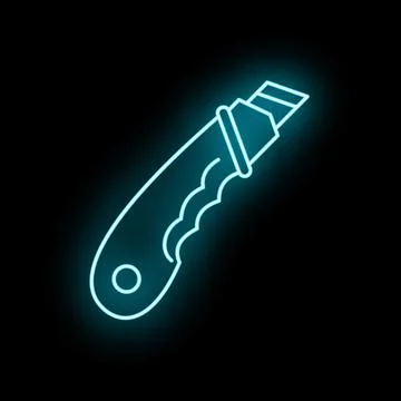 Neon blue utility knife tool icon glowing Stock Illustration