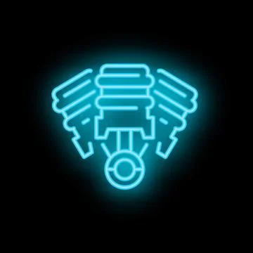 Neon blue v4 engine icon glowing on black background Illustrazione stock