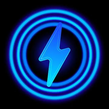Neon blue vector charge indicator, with lightning, circle glowing lines イラスト素材