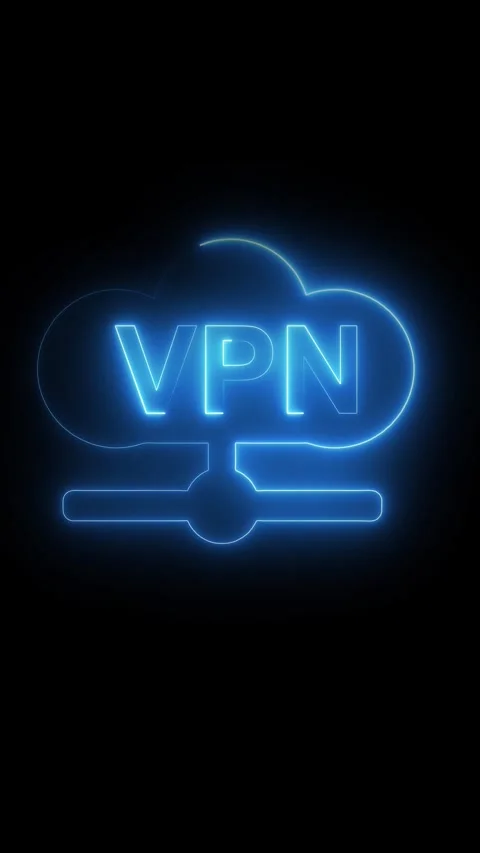 Neon Blue VPN Cloud Icon with Network Connection Symbol on Black Background.. Stock Footage 337460790