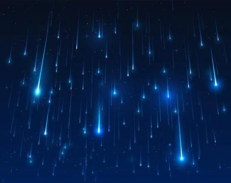 A neon blue wallpaper of a falling, glowing meteor shower. Stock Illustration