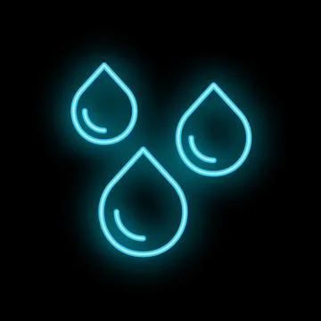 Neon blue water drops falling down on black background Stock Illustration