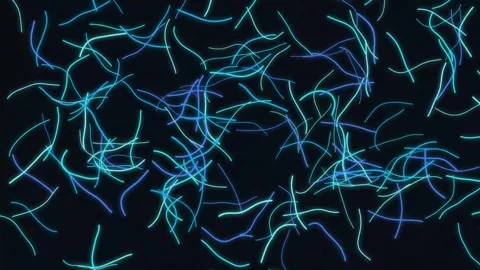 Neon blue wavy lines abstract motion background, dynamic glowing particle, f Stock Footage 346678823