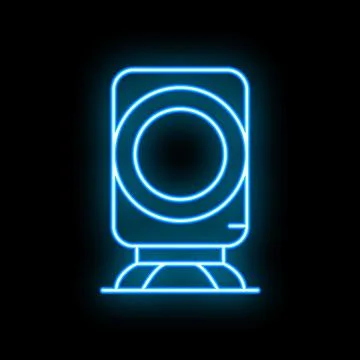 Neon blue web camera shining in the dark background Stock Illustration