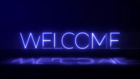 Neon Blue Welcome Text Animation with Glowing Reflection Effect Video stock 319059353