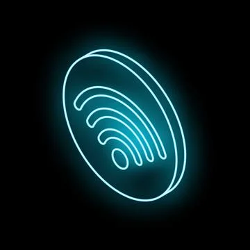 Neon blue wi fi wireless network symbol sign on a black background Stock Illustration