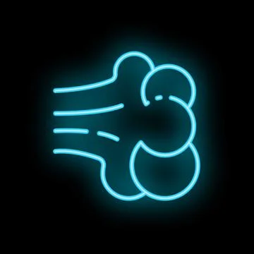 Neon blue wind blowing from left to right with trails on black background Stock Illustration