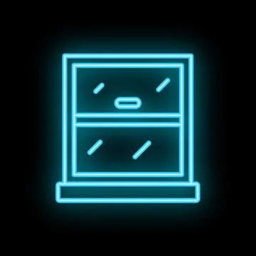 Neon blue window frame glowing on black background Ilustración de archivo