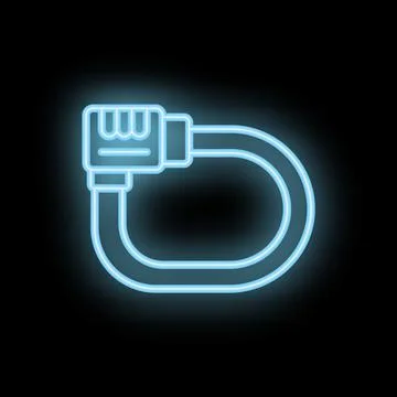 Neon blue wire cable icon glowing on black background Stock Illustration