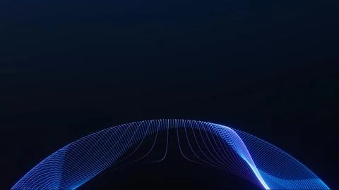 Neon blue wireframe arc over dark background, forming a minimal futuristic .. Stock Illustration