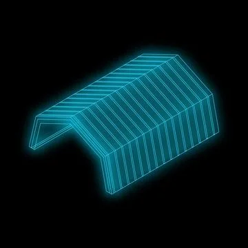 Neon blue wireframe showing a simple roof construction Stock Illustration