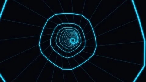Neon blue wireframe tunnel flying through cyberspace Stock Footage 336342154