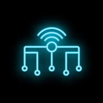 Neon blue wireless network connecting devices icon Illustrazione stock