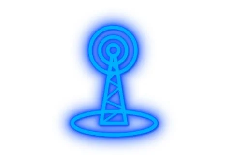 Neon blue wireless network icon with a white background. Stock Illustration