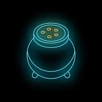 Neon blue witch's cauldron brewing a magic potion Stock Illustration