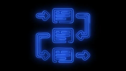Neon blue workflow diagram motion graphic Stockbeeldmateriaal 323343559