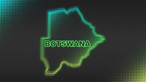 Neon Blue-Yellow Botswana Map Outline Futuristic Glow Halftone Illustration Stock Illustration