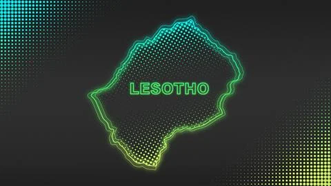 Neon Blue-Yellow Lesotho Map Outline Futuristic Glow Halftone Illustration Stock Illustration