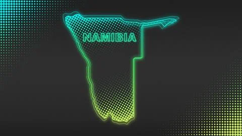 Neon Blue-Yellow Namibia Map Outline Futuristic Glow Halftone Illustration Stock Illustration