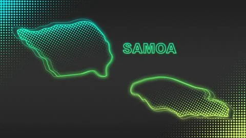 Neon Blue-Yellow Samoa Map Outline Futuristic Glow Halftone Illustration Stock Illustration