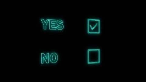Neon blue yes no questionnaire checkbox selection motion graphic displaying.. Stock Footage 345550273