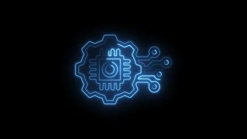 Neon blueprint of artificial intelligence,microchip,circuit board,gear conc.. Stock Footage 346001002