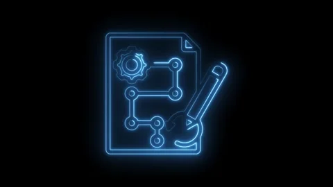 Neon blueprint schematic diagram with gear and pencil for engineering desig.. Vídeos de archivo 346140017