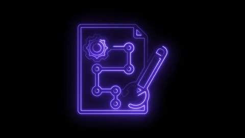 Neon blueprint schematic diagram with gear and pencil icon glowing purple o.. Vídeos de archivo 346140026