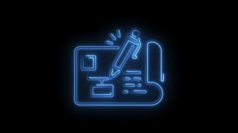 Neon blueprint schematic with writing tool icon motion graphics on black Stock Footage 330776685