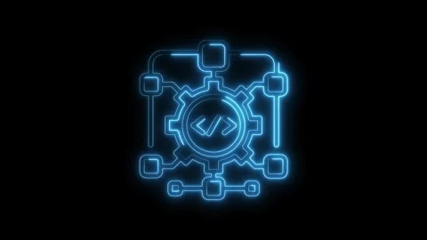 Neon blueprint style animation of software development and database connect.. Stock Footage 312316114