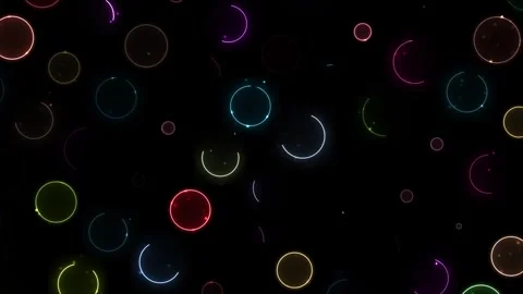 Neon bokeh ring motion visual multicolor circular lights, glowing bubbles, black Stock Footage 340568175