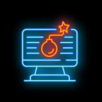 Neon bomb about to explode on computer screen icon Stock Illustration