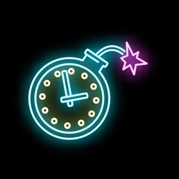 Neon bomb clock ticking, representing urgent deadline pressure イラスト素材