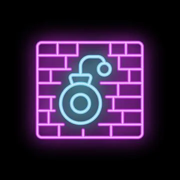 Neon bomb exploding on a brick wall icon in line style Stock Illustration