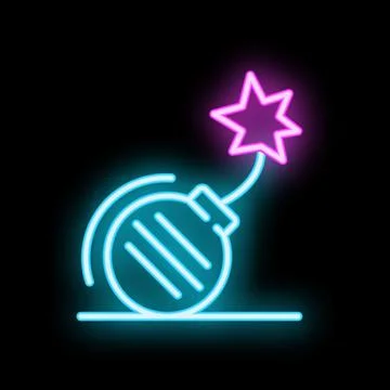 Neon bomb exploding with sparkles on black background イラスト素材