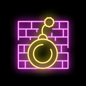 Neon bomb hanging from a brick wall icon Stock Illustration