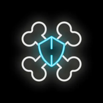 Neon bones and shield showing the concept of bone protection Illustrazione stock