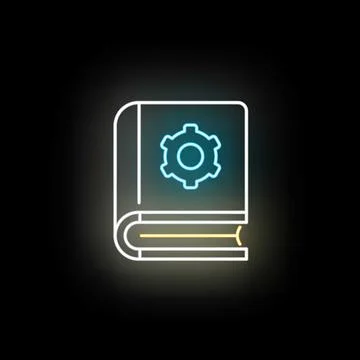 Neon book icon representing settings and instructions Illustrazione stock