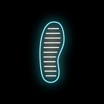 Neon boot footprint glowing blue on black background Ilustración de archivo