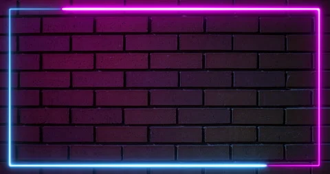 Neon border frame background in pink and blue on a brick wall background Stock Footage 155110630