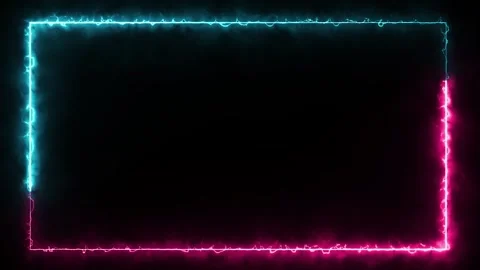 Neon border frame with blue and pink glowing rectangular border frame Video stock 311054127