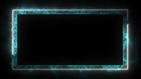 Neon border frame, blue white glowing border, rectangle, black screen frame Stock Footage 313836621
