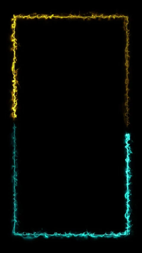 Neon border frame, cyan yellow glowing border, rectangle, square, frame Stock Footage 312098154