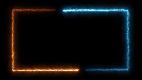 Neon border frame, gold blue glowing border, rectangle, frame, black screen Stock Footage 310243106