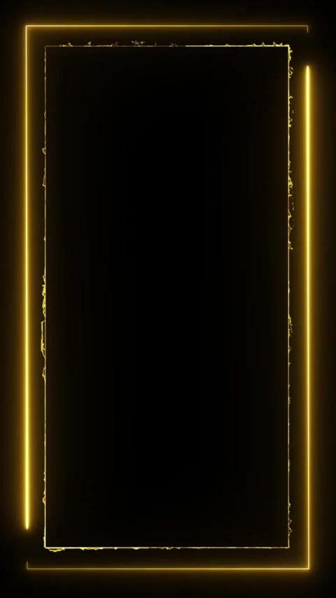 Neon border frame, gold glowing border, rectangle, square, border black screen Stock Footage 310368460