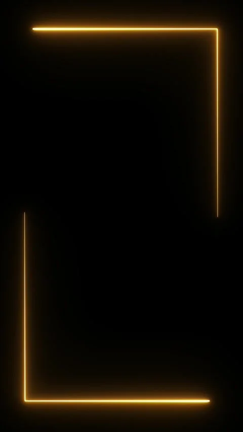 Neon border frame, golden glowing border, rectangle, frame, black screen frame Video stock 313006486
